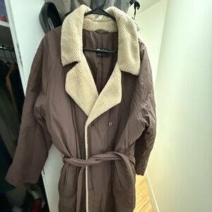 Brown and cream oversized teddy coat #wintercoats